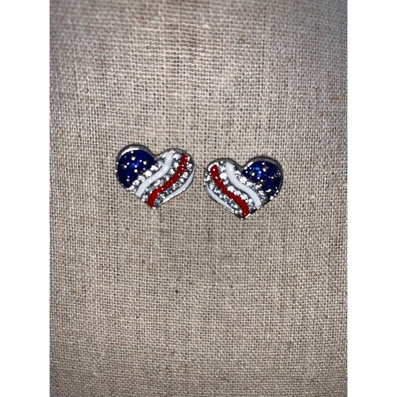 Rhinestone Stars and Stripes Heart Shaped earrings - Picture 2 of 5